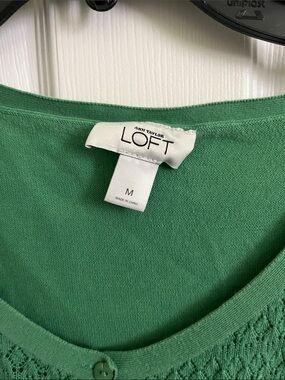 LOFT Green Button-Front Knit Top